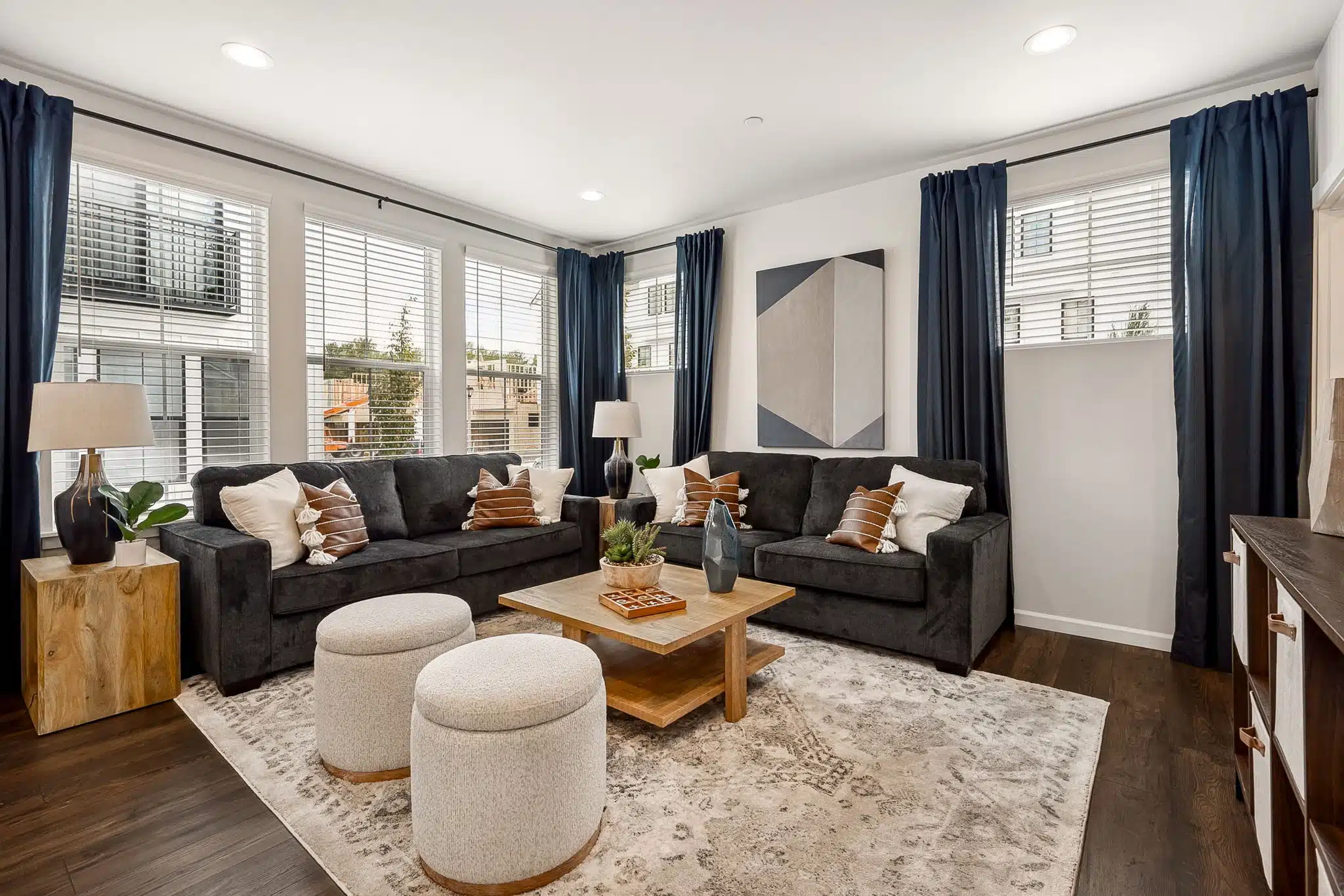 Living room of the Noble model townhome at Shaw Heights by Soundbuilt Homes